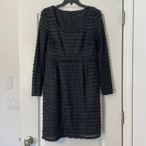Vintage Nanette Lepore black dress with ruffles and silver polka dots.